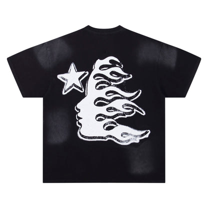 Hellstar Black T - Shirt With Eye Graphic Star And 1995 Print For Streetwear Fans