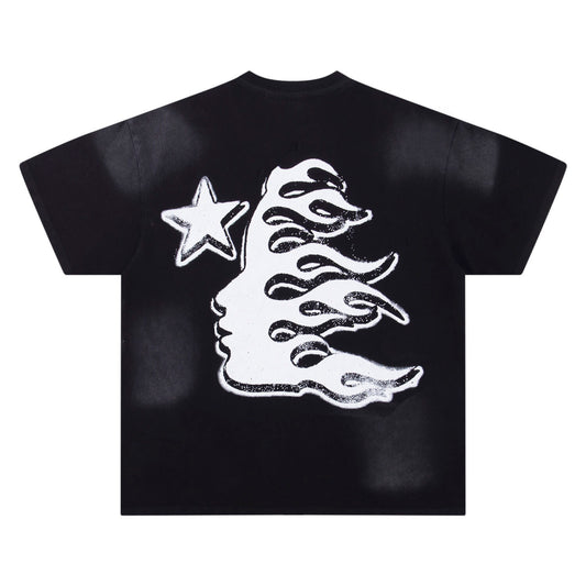 Hellstar Black T - Shirt With Eye Graphic Star And 1995 Print For Streetwear Fans