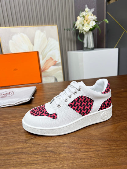 Hermes Women's Sneakers Iconic H Logo Leather Casual Fashion Shoes