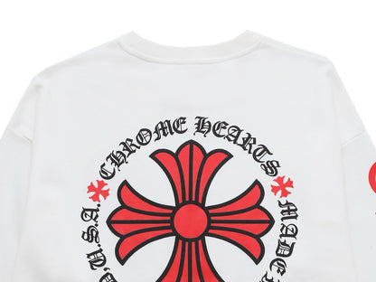 Chrome Hearts Black Crew Neck Sweatshirt With Red Cross And Gothic Sleeve Prints