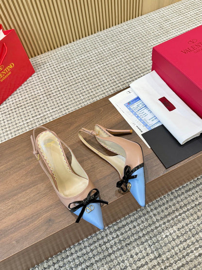 Valentino Women's Pointed Toe Bow High Heels Luxury Patent Leather Pumps