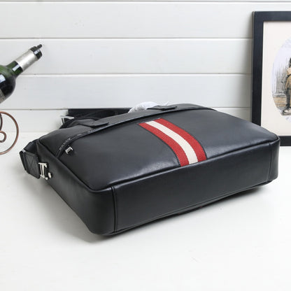 Black Bally Leather Briefcase With Signature Striped Accent And Branded Details For Professional Use Style No.63808