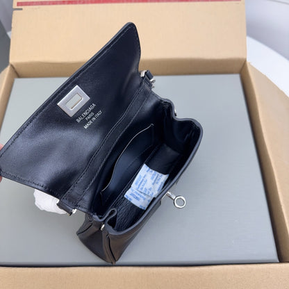 Elegant Black/Blue Balenciaga Top Handle Bag With Gold Chain Strap For Timeless Style Style No.8801
