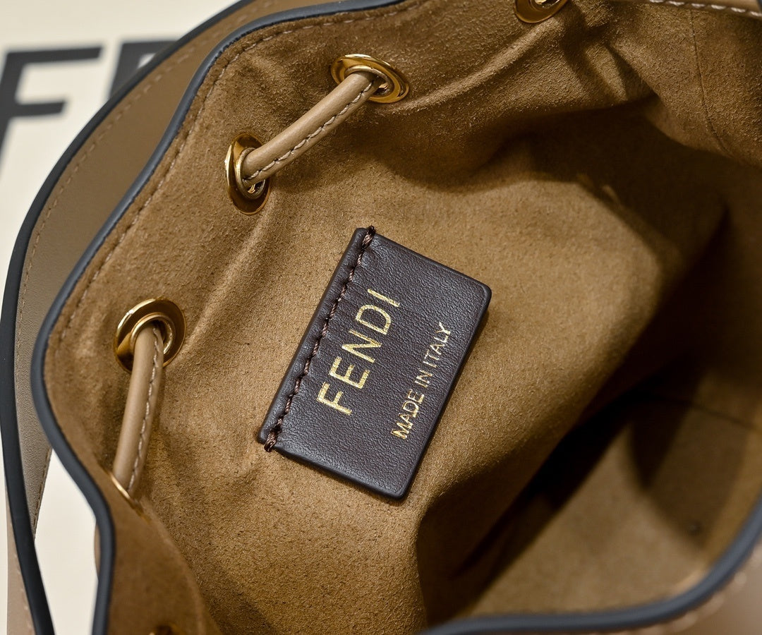 Chic Fendi Mon Tresor Bucket Bag With Signature FF Pattern And Leather Accents 1012