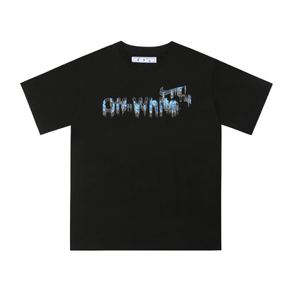 Off White White/Black T Shirt With Creative Dripping Effect Logo Design