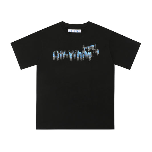 Off White White/Black T Shirt With Creative Dripping Effect Logo Design