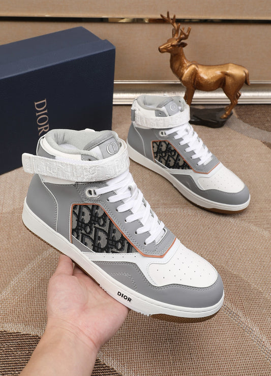 Dior Men's High Top Sneakers with Oblique Pattern and Adjustable Strap