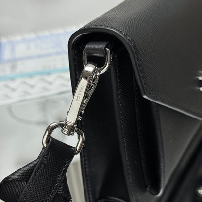 Prada Black Saffiano Leather Crossbody Bag With Detachable Pouch 1BP020