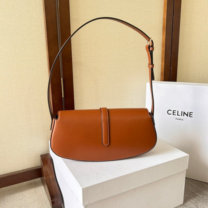 Stylish Celine TaBou Clutch Brown Leather Shoulder Bag With Gold Lock Detail 198663