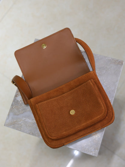 YSL Niki_baby Brown/Black Suede Crossbody Bag With Gold Logo Accent 633151-1
