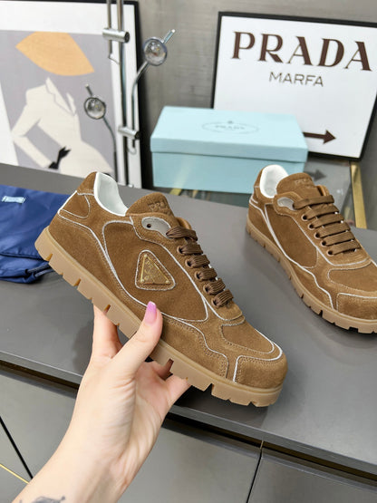 Prada Unisex Sneakers Triangle Logo Suede Luxury Sneakers