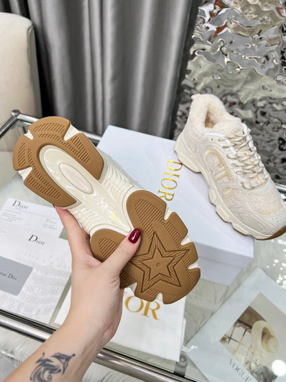 Women's Dior Cream - Colored Sneakers With Plush Fleece Details