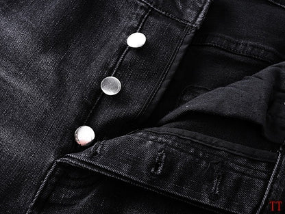 Amiri Black Distressed Jeans With Plaid Patches And Paint Splatters