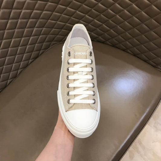 Burberry Unisex Beige Textured Canvas Sneakers Stylish Comfortable Footwear For Men And Women With Minimalist Elegance