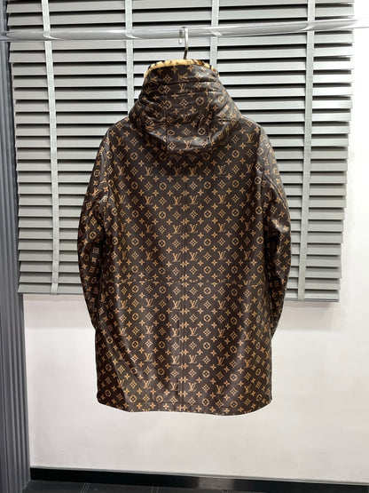 Louis Vuitton Monogram Print Hooded Parka with Faux Fur Lining