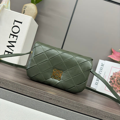 Loewe  Puffer Goya  Black Quilted Leather Crossbody Bag With Gold Logo Accent 062465
