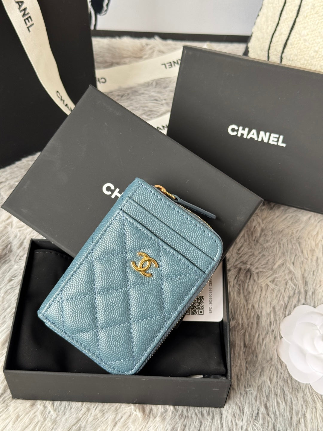 Chanel Beige Caviar Quilted Leather Small Zip Wallet With Gold Tone CC Logo