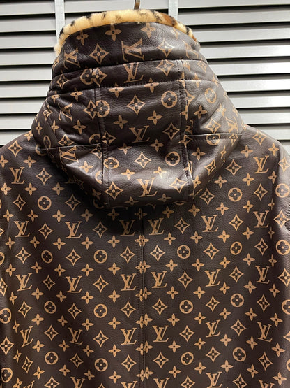 Louis Vuitton Monogram Print Hooded Parka with Faux Fur Lining