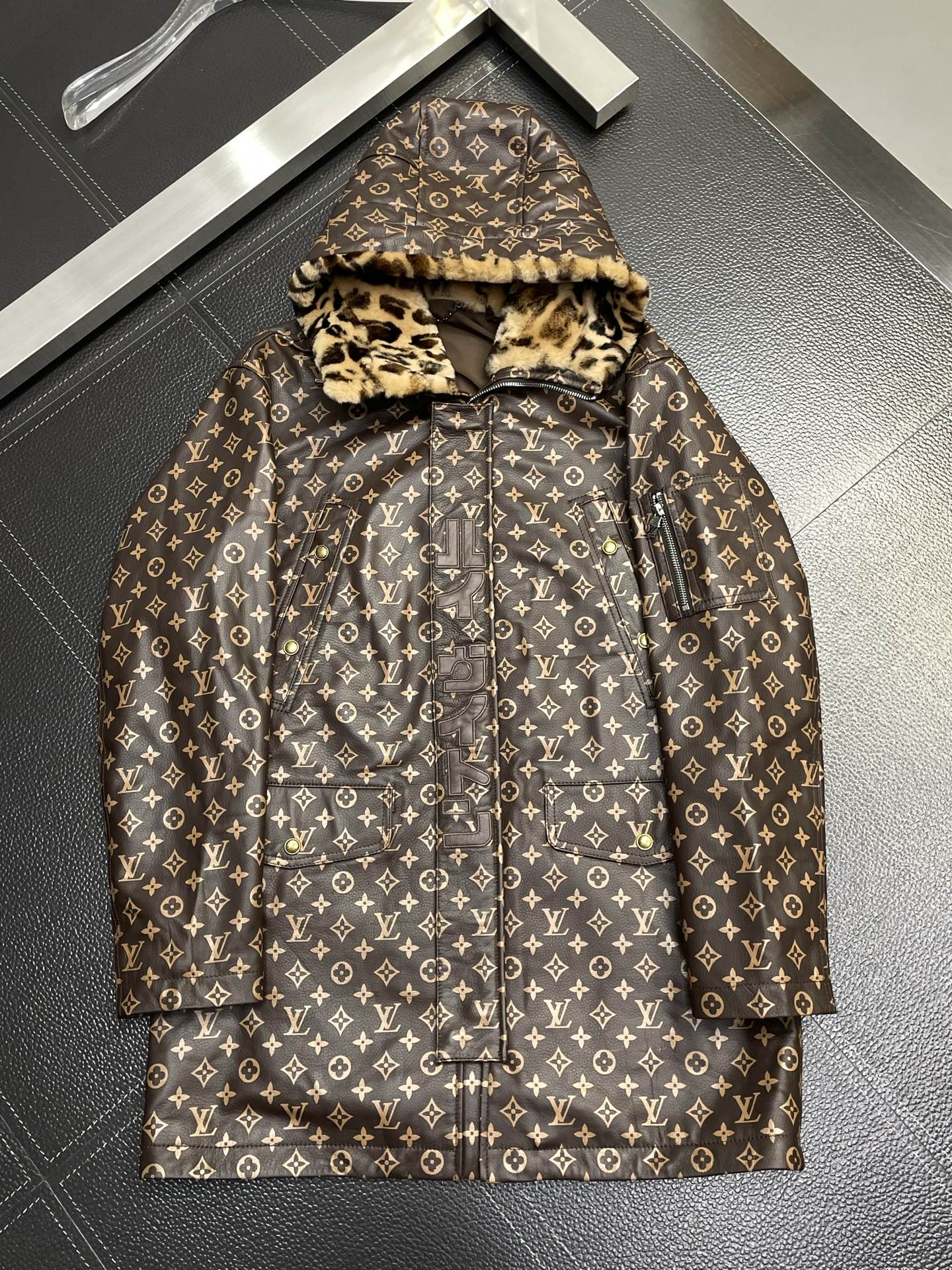 Louis Vuitton Monogram Print Hooded Parka with Faux Fur Lining
