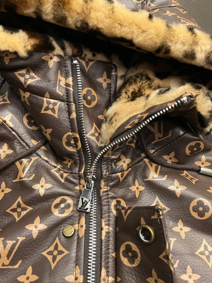 Louis Vuitton Monogram Print Hooded Parka with Faux Fur Lining