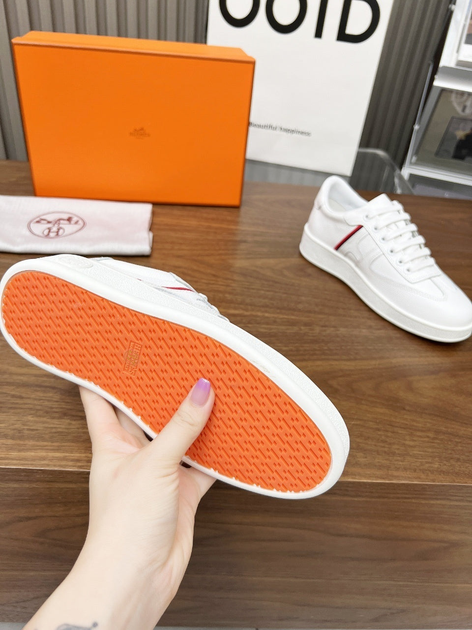 Hermes Women's Sneakers Iconic H Logo Leather Casual Fashion Shoes