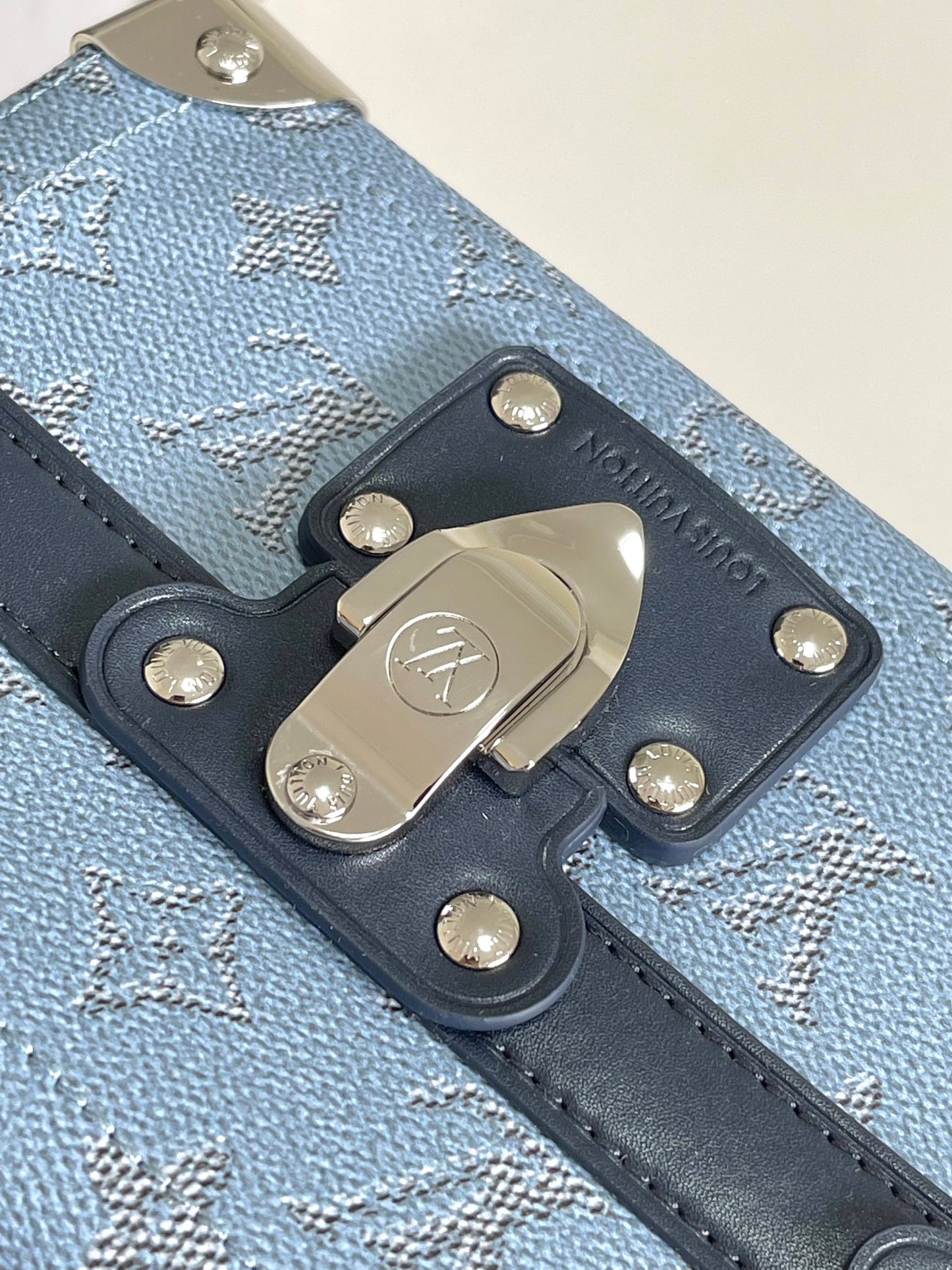 Chic Louis Vuitton Blue Monogram Trunk Bag With Navy Accents And Silver Hardware