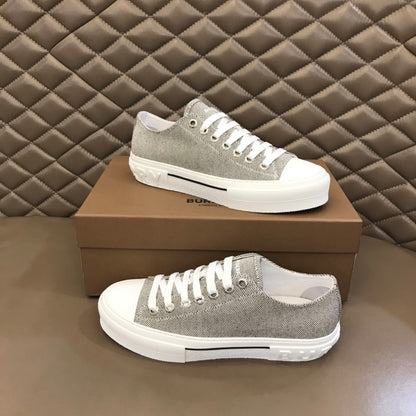 Burberry Unisex Grey Textured Canvas Sneakers Fashionable Comfortable Footwear For Men And Women With Minimalist Design