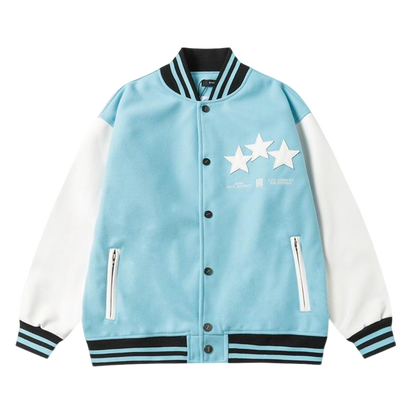 Amiri Light Blue Varsity Jacket With White Star Emblems