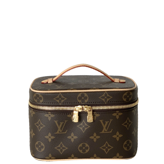 Elegant Louis Vuitton Monogram Vanity Case with Top Handle and Gold Zippers