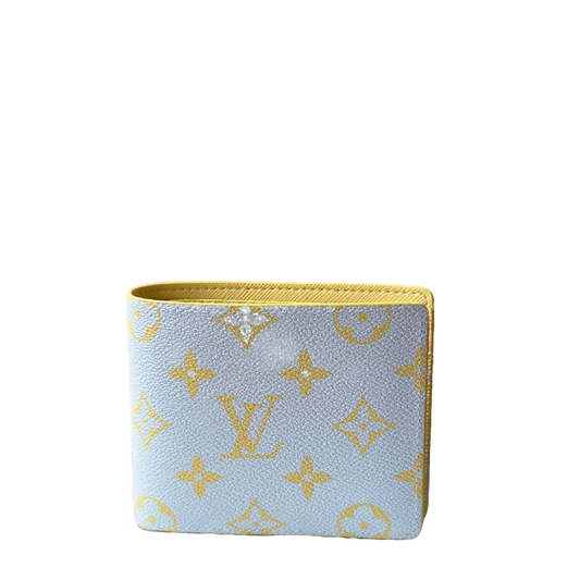 Elegant Louis Vuitton Light Blue Wallet With Gold Monogram And Sparkling Accents M14694