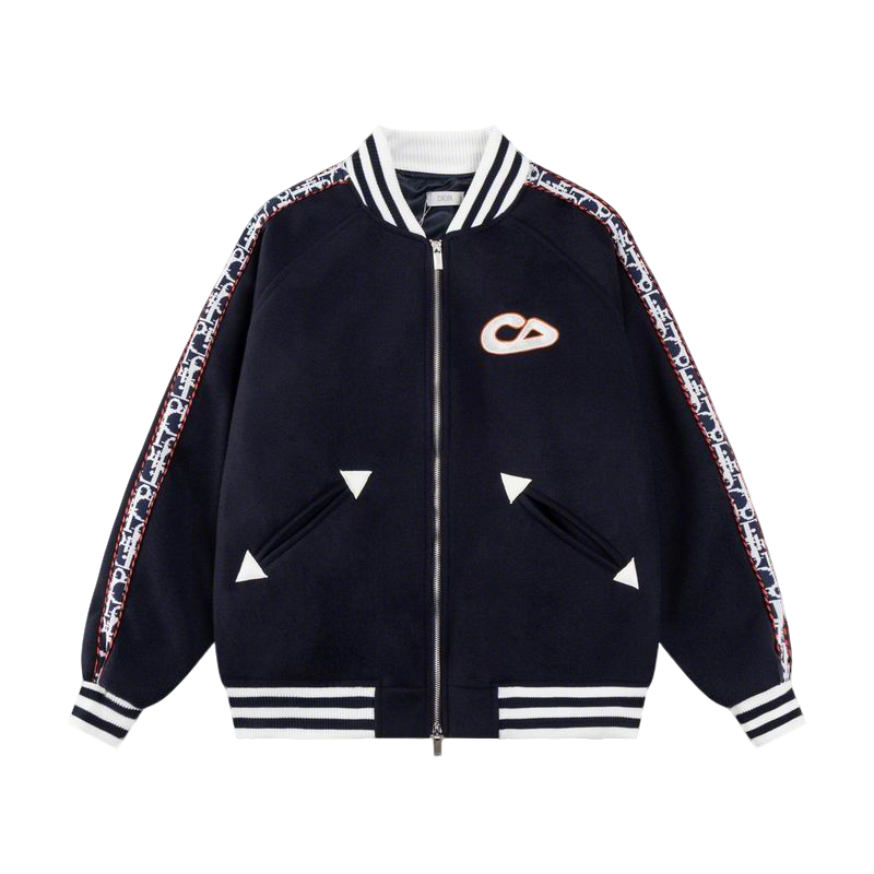 Dior Navy Blue Bomber Jacket With Signature Stripes And CD Logo