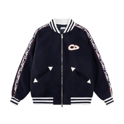 Dior Navy Blue Bomber Jacket With Signature Stripes And CD Logo