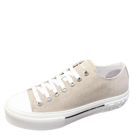 Burberry Unisex Beige Textured Canvas Sneakers Stylish Comfortable Footwear For Men And Women With Minimalist Elegance
