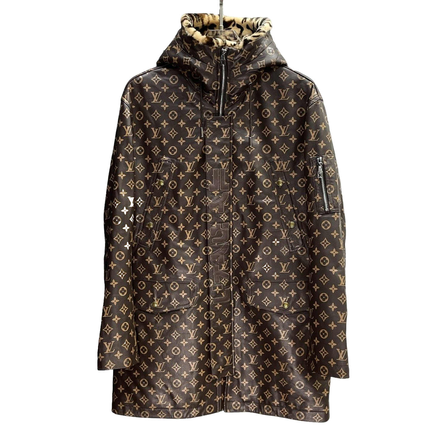 Louis Vuitton Monogram Print Hooded Parka with Faux Fur Lining