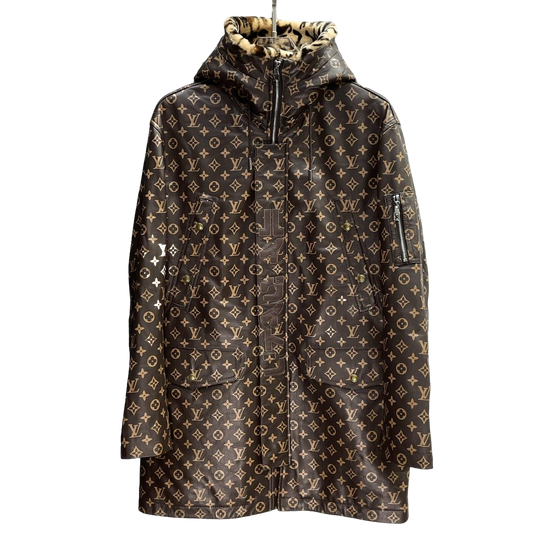 Louis Vuitton Monogram Print Hooded Parka with Faux Fur Lining