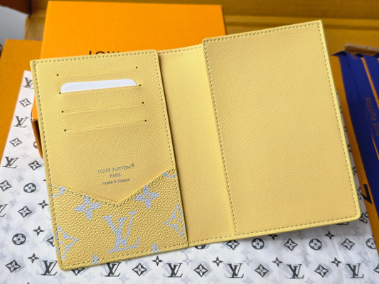 Stylish Louis Vuitton Light Blue Wallet With Gold Monogram And Yellow Trim M14770