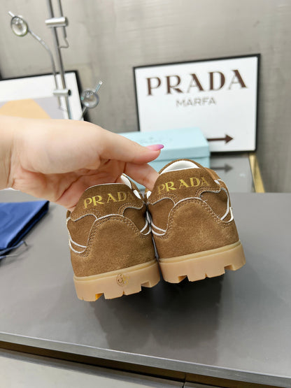 Prada Unisex Sneakers Triangle Logo Suede Luxury Sneakers