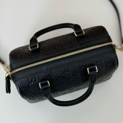 Gucci Black Guccissima Leather Top Handle Bag With Gold Tone Chain Straps 815255