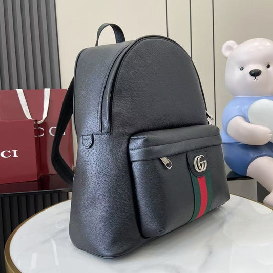 Stylish Black Gucci Backpack With Signature GG Logo And Web Stripe For Fashion - Forward Individuals 834466