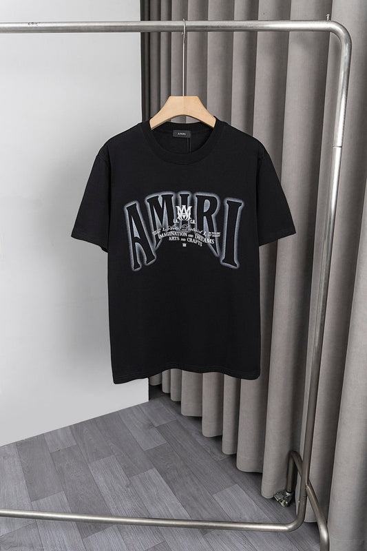 AMIRI White/Black Graphic Tee With Bold Logo For Trendy Streetwear Enthusiasts