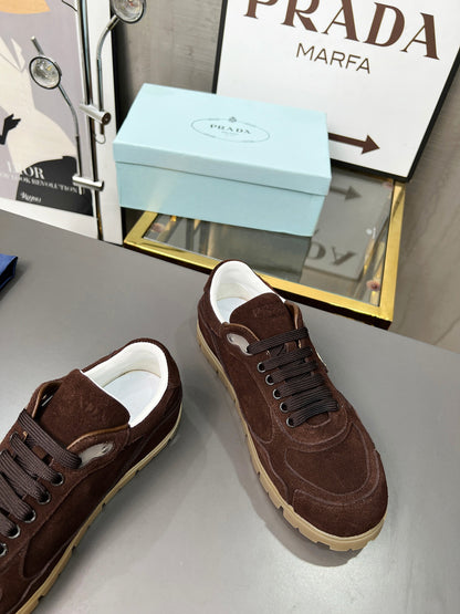Prada Unisex Sneakers Triangle Logo Suede Luxury Sneakers
