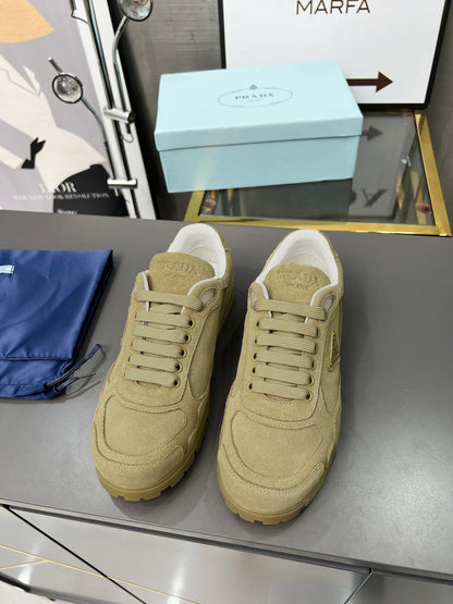 Prada Unisex Sneakers Triangle Logo Suede Luxury Sneakers