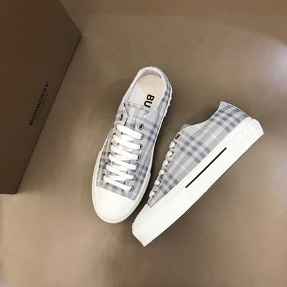 Burberry Unisex Grey Plaid Canvas Sneakers Stylish Comfortable Footwear For Men And Women With Iconic Check Pattern
