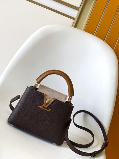 Stylish Louis Vuitton Capucines Bag in Brown Grained Leather for Fashion Enthusiasts 3 colors available