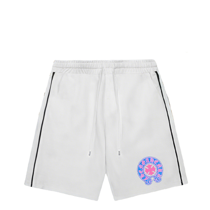 Chrome Hearts Style White Drawstring Shorts With Colorful Logo