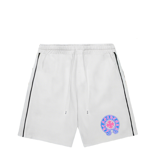 Chrome Hearts Style White Drawstring Shorts With Colorful Logo