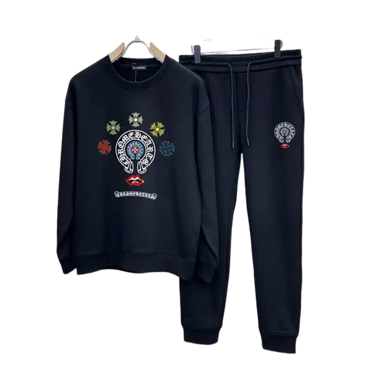 Chrome Hearts Black Tracksuit With Colorful Embroidered Motifs