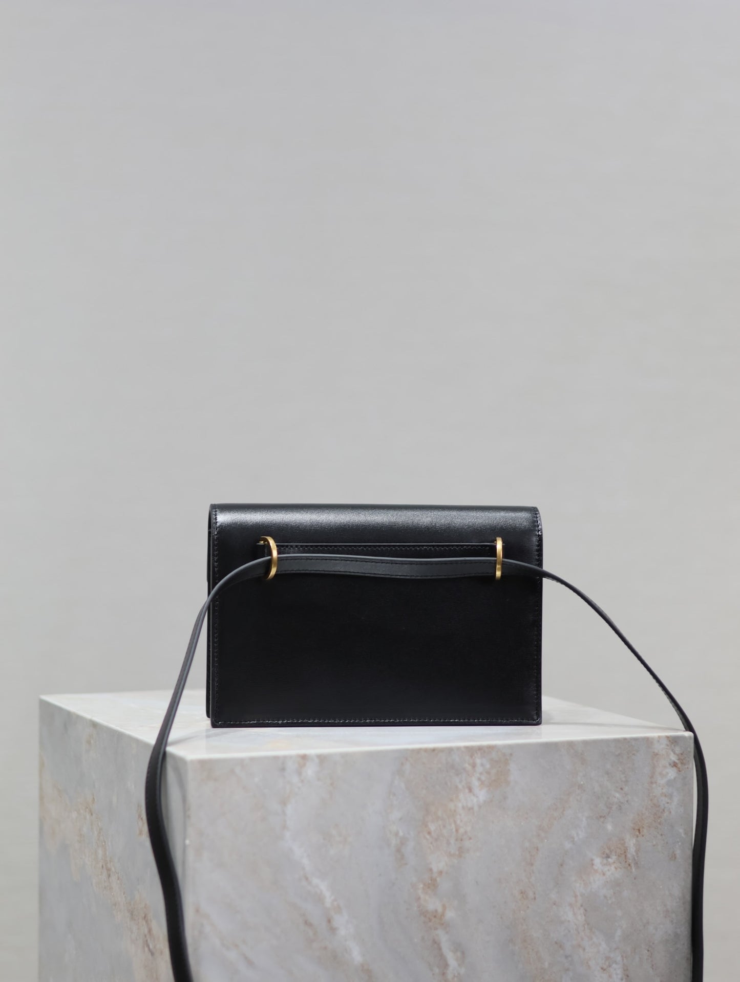YSL VOLTAIRE Black Leather Envelope Crossbody Bag with Gold Logo 785281