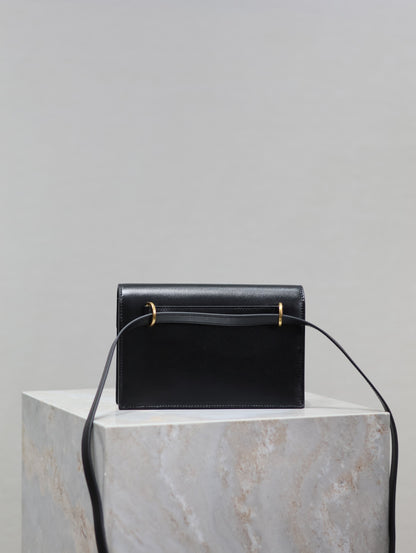 YSL VOLTAIRE Black Leather Envelope Crossbody Bag with Gold Logo 785281