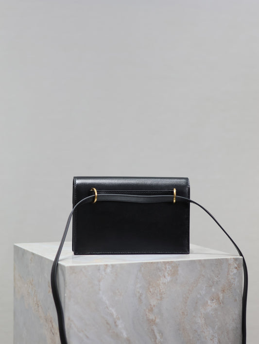 YSL VOLTAIRE Black Leather Envelope Crossbody Bag with Gold Logo 785281